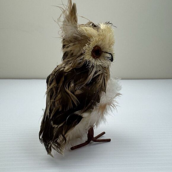 OWL Decor Beige Brown FEATHERS Free Standing HOME DECOR Bird - Picture 6 of 9